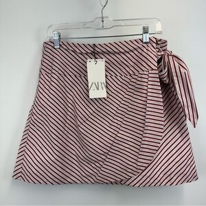 Zara Overlap Skirt Red Striped Women's Size XL NWT